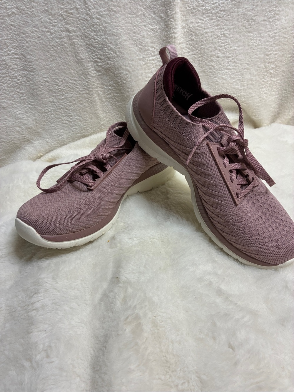 Skechers Women's Knit Lace-Up Sneakers - Dusty Rose & White